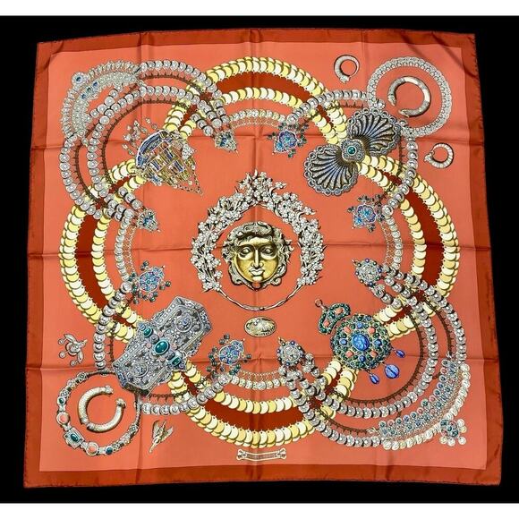 Hermes Carré 90 KOSHIMA by J.Abadie Orange Square Silk Scarf W/Box NWT - Picture 2 of 16